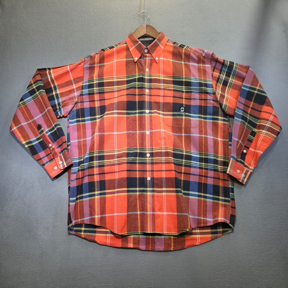 Vintage Cinch Men's‎ Orange Plaid Long Sleeve Button Up Shirt Size Medium